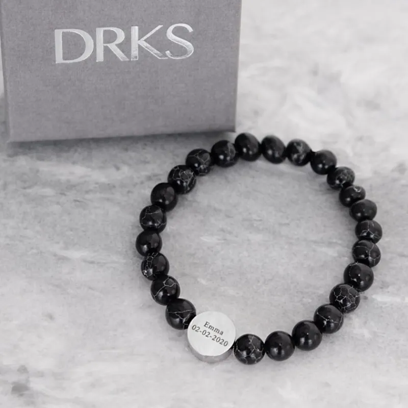Finaste Heren armband graveren zwart marmer Fashion