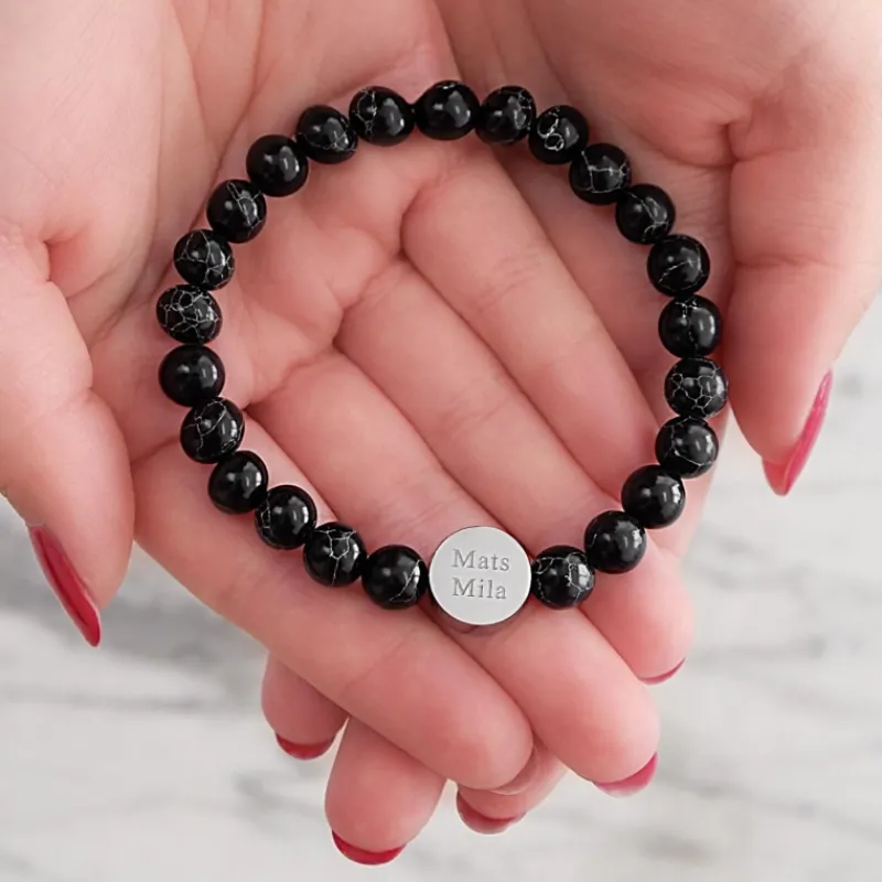 Finaste Heren armband graveren zwart marmer Fashion