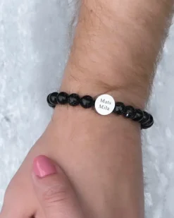 Finaste Heren armband graveren zwart marmer Fashion