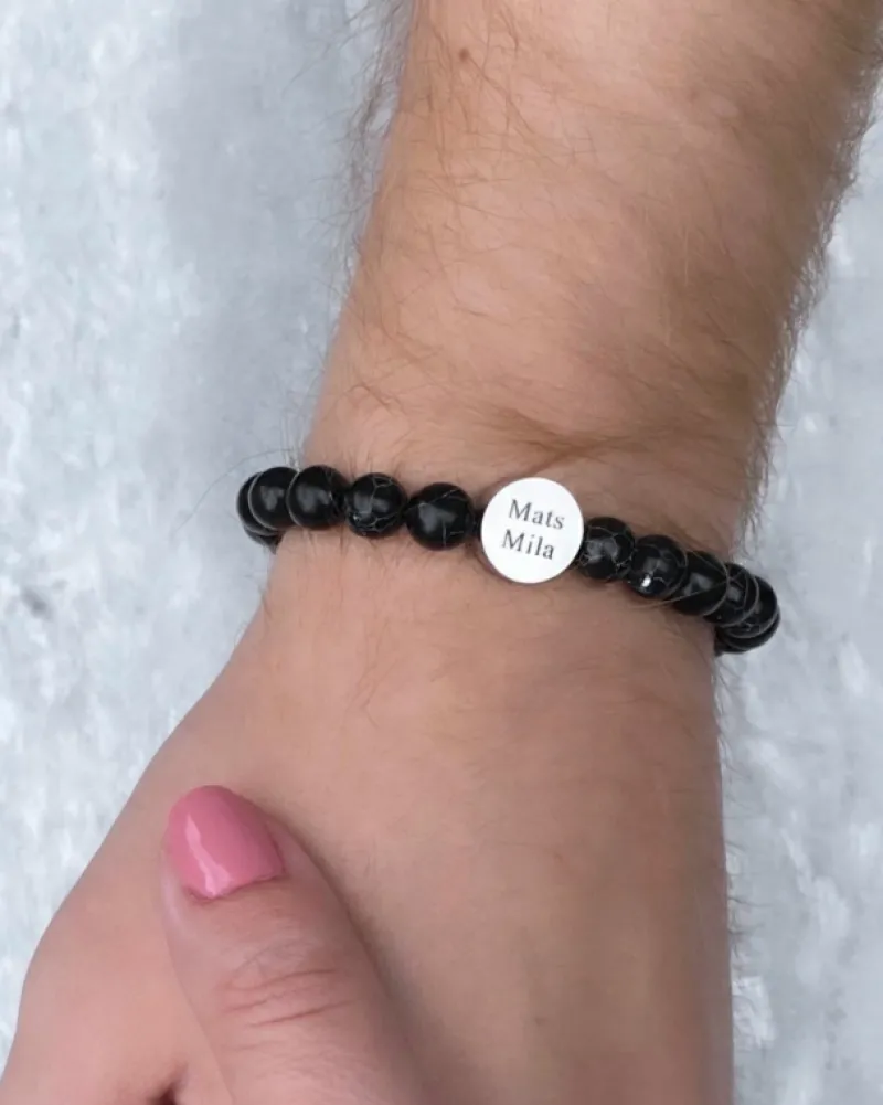 Finaste Heren armband graveren zwart marmer Fashion