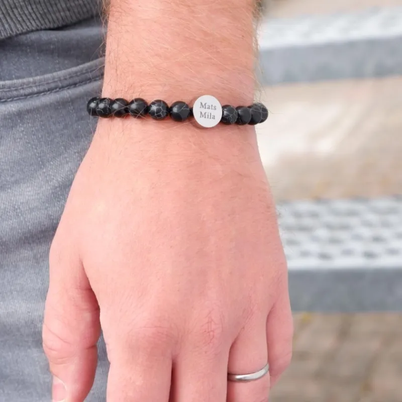 Finaste Heren armband graveren zwart marmer Fashion
