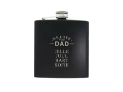 Finaste Heupfles met namen zwart - we love you dad Clearance