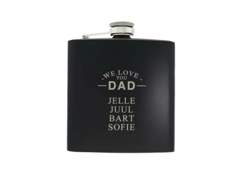 Finaste Heupfles met namen zwart - we love you dad Clearance