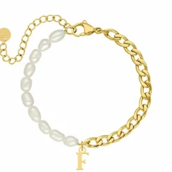 Finaste Initial armband chain & pearl kleur goud Online
