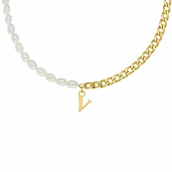 Finaste Initial ketting chain & pearl kleur goud Sale