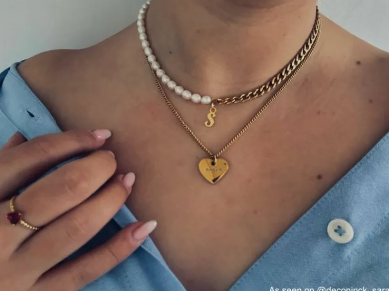 Finaste Initial ketting chain & pearl kleur goud Sale