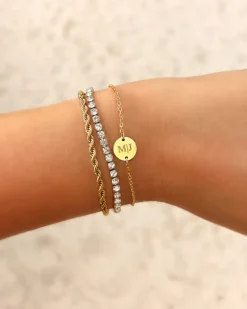 Finaste 2 initialen armband klein muntje goud kleurig Best