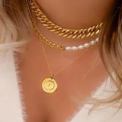Finaste Ketting Chain & Pearl goud kleurig Best