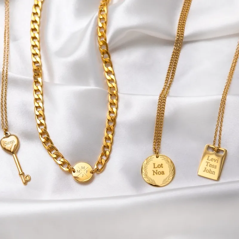 Finaste Ketting chunky 4 initials kleur goud Fashion