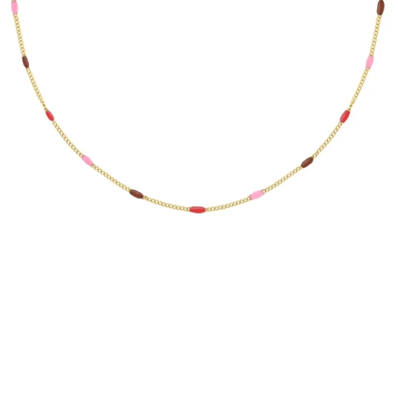 Finaste Ketting met bolletjes pink color mix goudkleurig Sale
