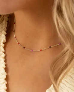 Finaste Ketting met bolletjes pink color mix New