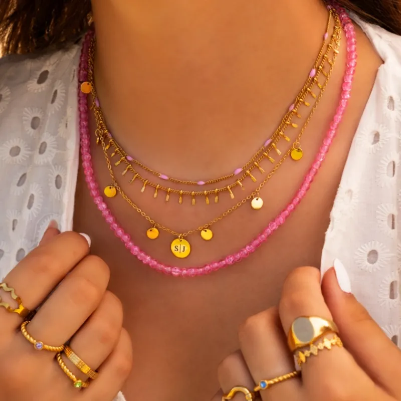 Finaste Ketting Met Roze Bolletjes Goudkleurig Clearance
