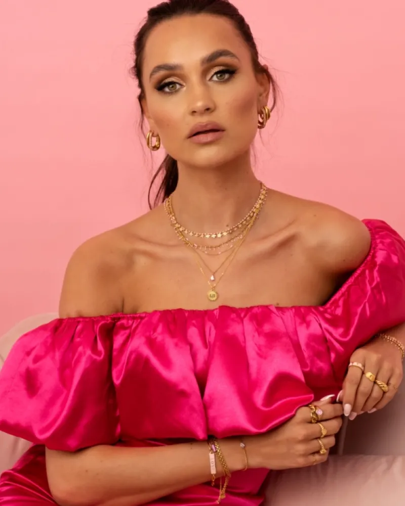 Finaste Ketting Met Roze Bolletjes Goudkleurig Clearance