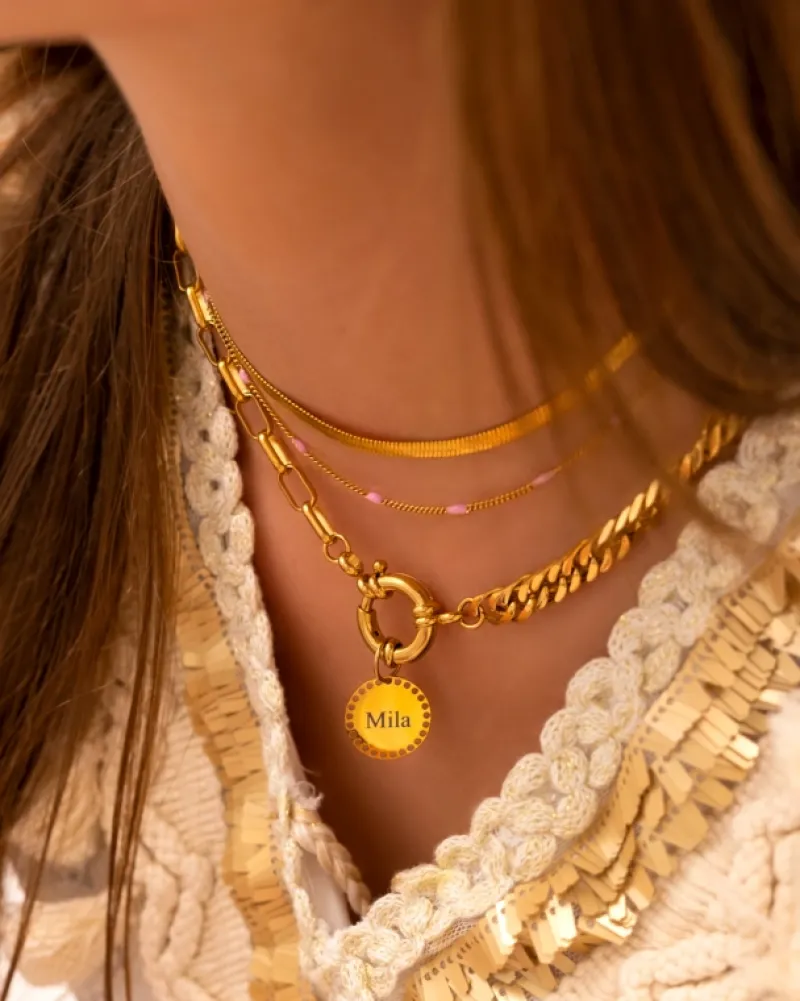 Finaste Ketting Met Roze Bolletjes Goudkleurig Clearance