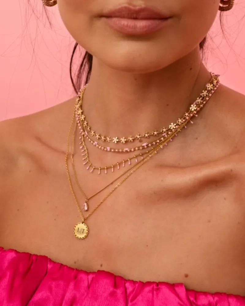 Finaste Ketting Met Roze Bolletjes Goudkleurig Clearance