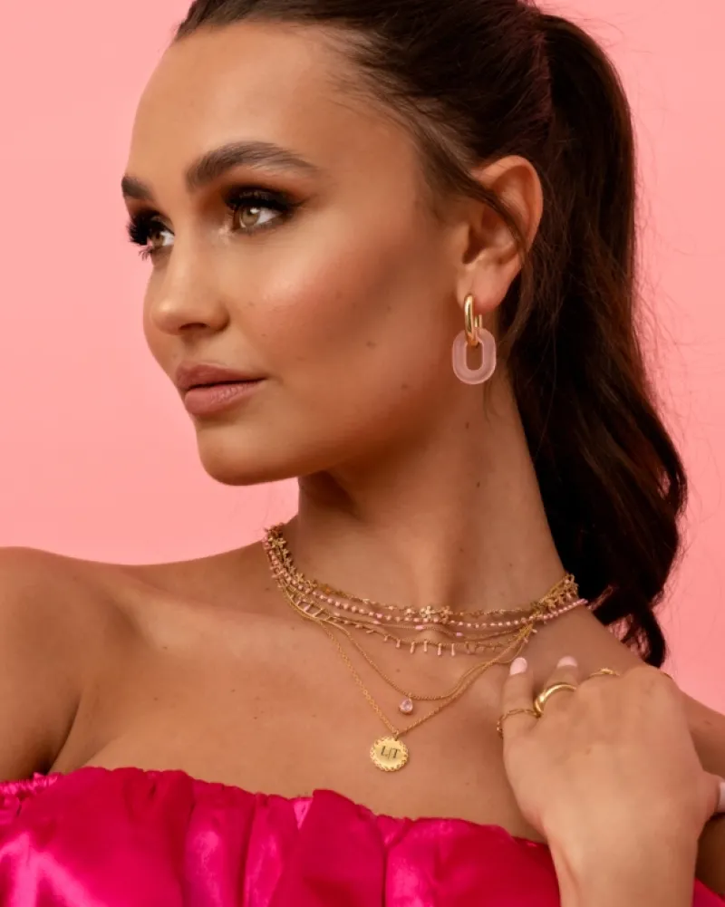 Finaste Ketting Met Roze Bolletjes Goudkleurig Clearance
