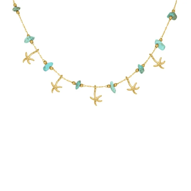 Finaste Ketting met zeesterren turquoise goudkleurig Sale
