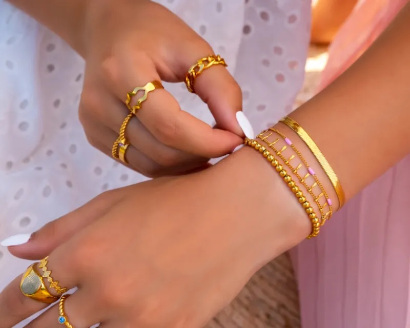 Finaste Kralen Armband Bolletjes Goudkleurig Outlet
