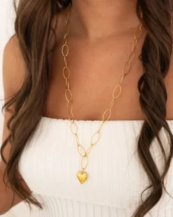 Finaste Lange ketting hartjes bedel goudkleurig Sale