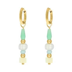 Finaste Lange oorbellen pastel steentjes goudkleurig Outlet