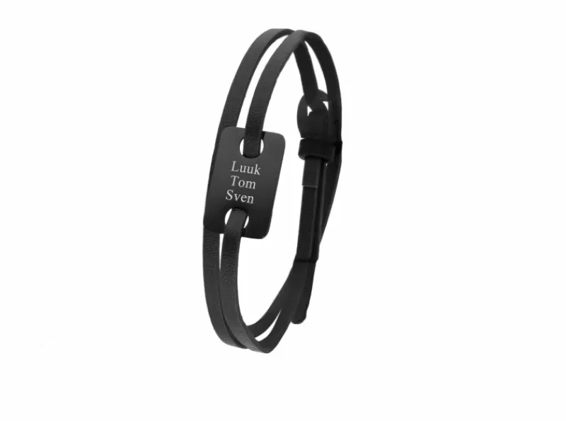 Finaste Leren armband heren met namen zwart Hot