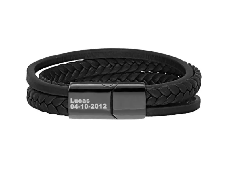 Finaste Leren heren armband met namen kleur zwart Outlet