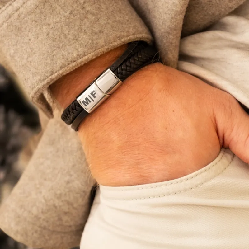 Finaste Leren heren armband met namen Hot