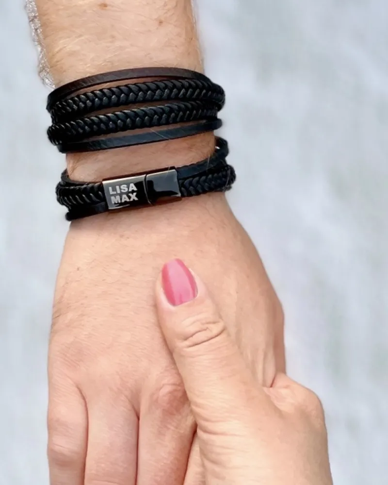 Finaste Leren heren armband met namen kleur zwart Outlet