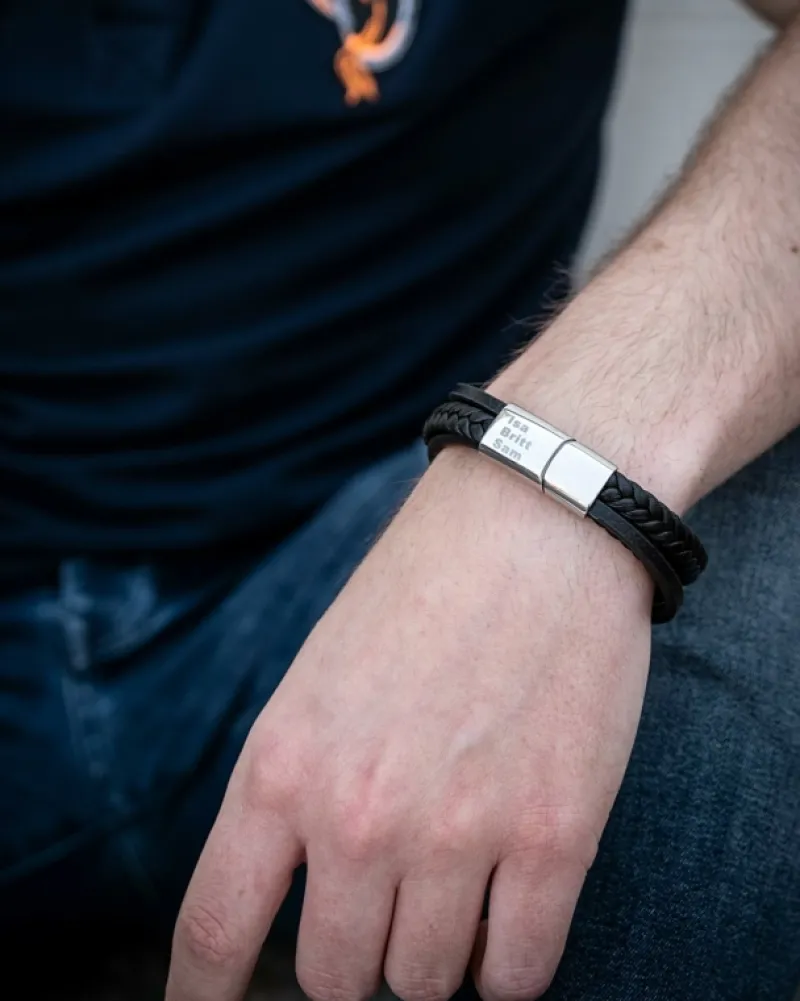 Finaste Leren heren armband met namen Hot