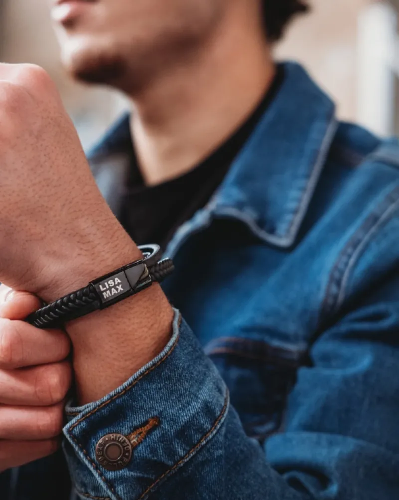 Finaste Leren heren armband met namen kleur zwart Outlet