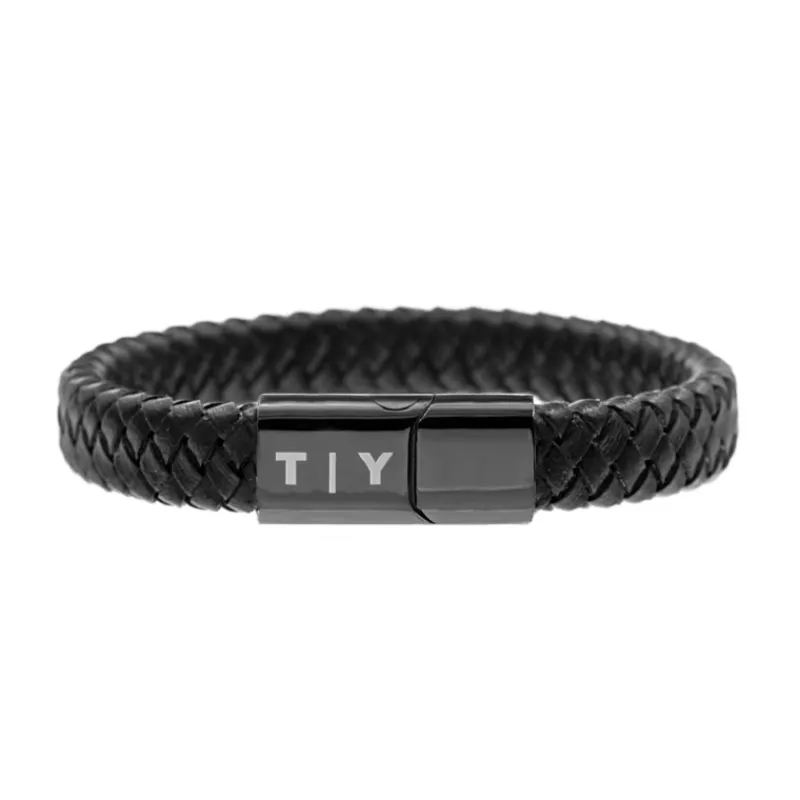 Finaste Leren mannen armband met naam zwart Outlet