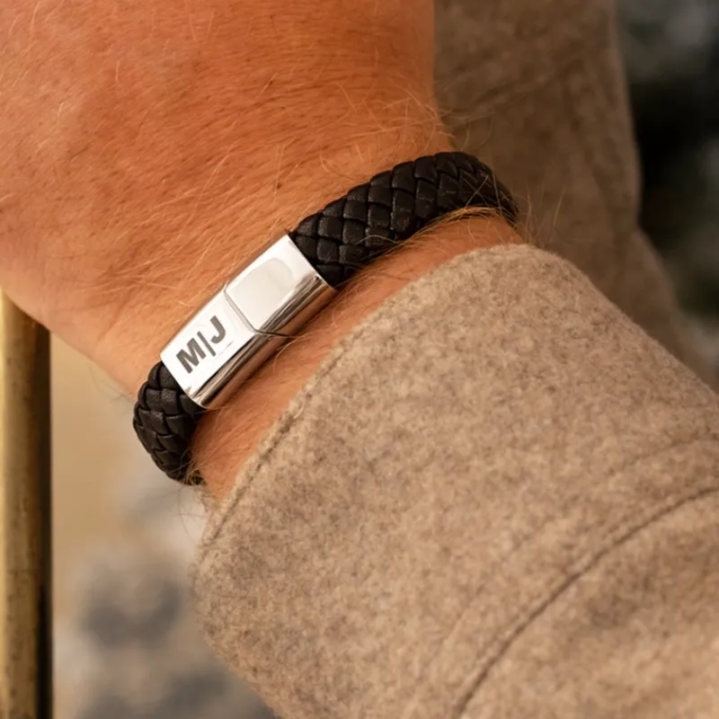 Finaste Leren mannen armband met naam Sale