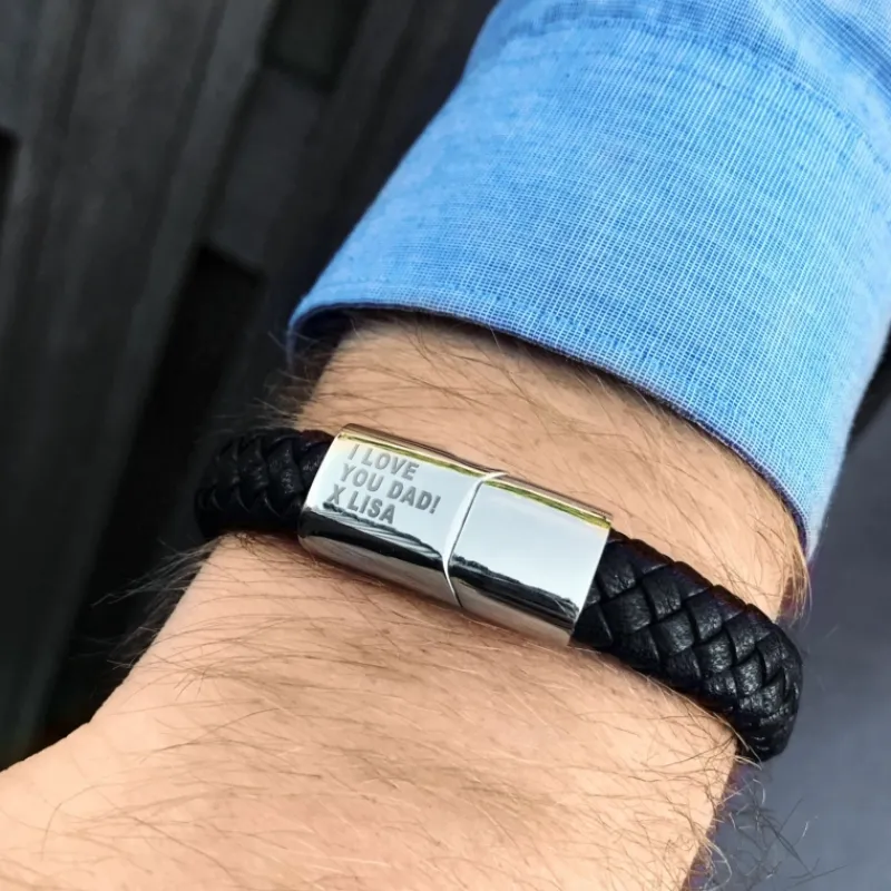 Finaste Leren mannen armband met naam Sale