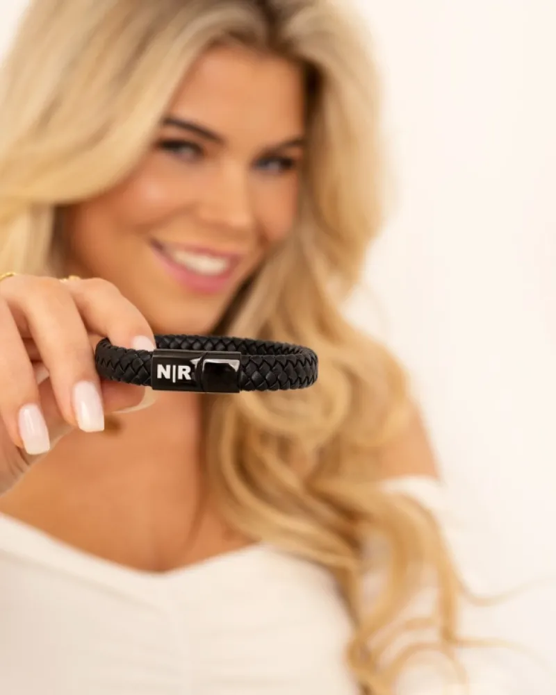 Finaste Leren mannen armband met naam zwart Outlet
