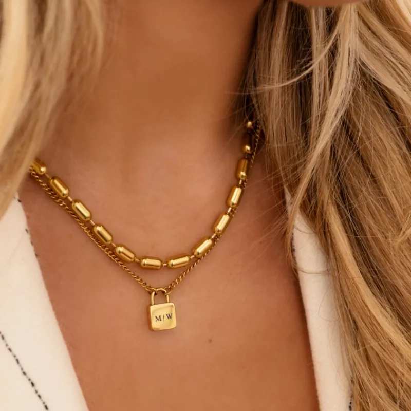 Finaste Lock ketting met jouw gravering goudkleurig Fashion