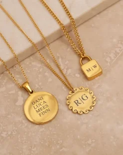 Finaste Lock ketting met jouw gravering goudkleurig Fashion