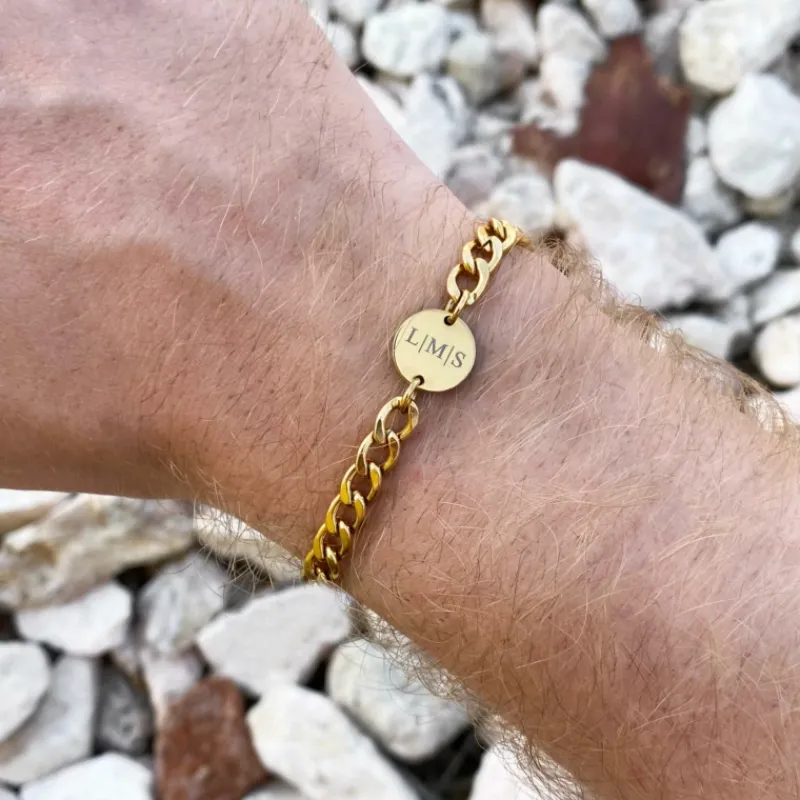 Finaste Mannen Schakelarmband Personaliseren Goud Kleurig Fashion