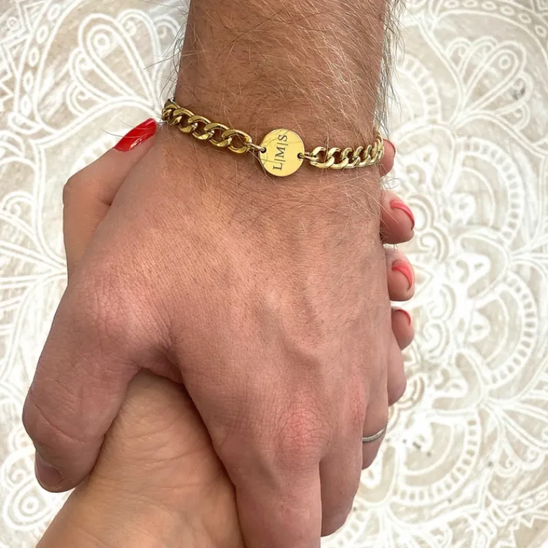 Finaste Mannen Schakelarmband Personaliseren Goud Kleurig Fashion