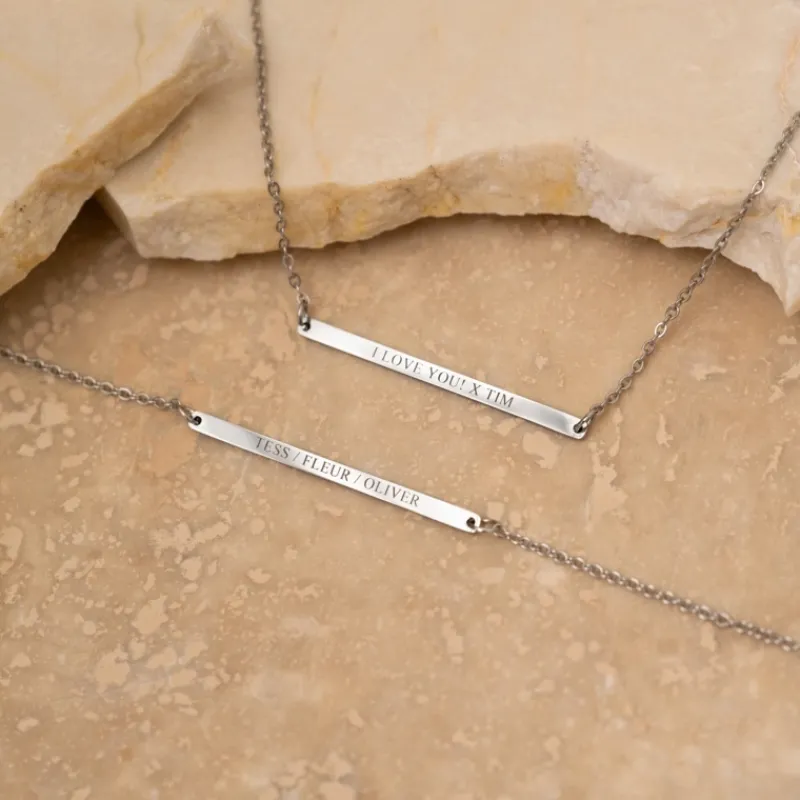 Finaste Minimalistische graveerbare bar ketting Online