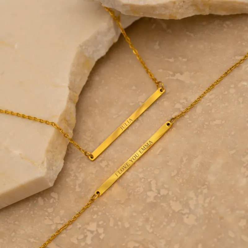 Finaste Minimalistische graveerbare bar ketting goudkleurig Hot