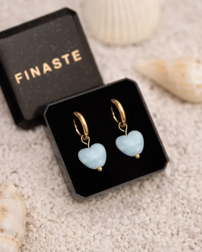 Finaste Oorbellen blauw hartje goudkleurig Discount
