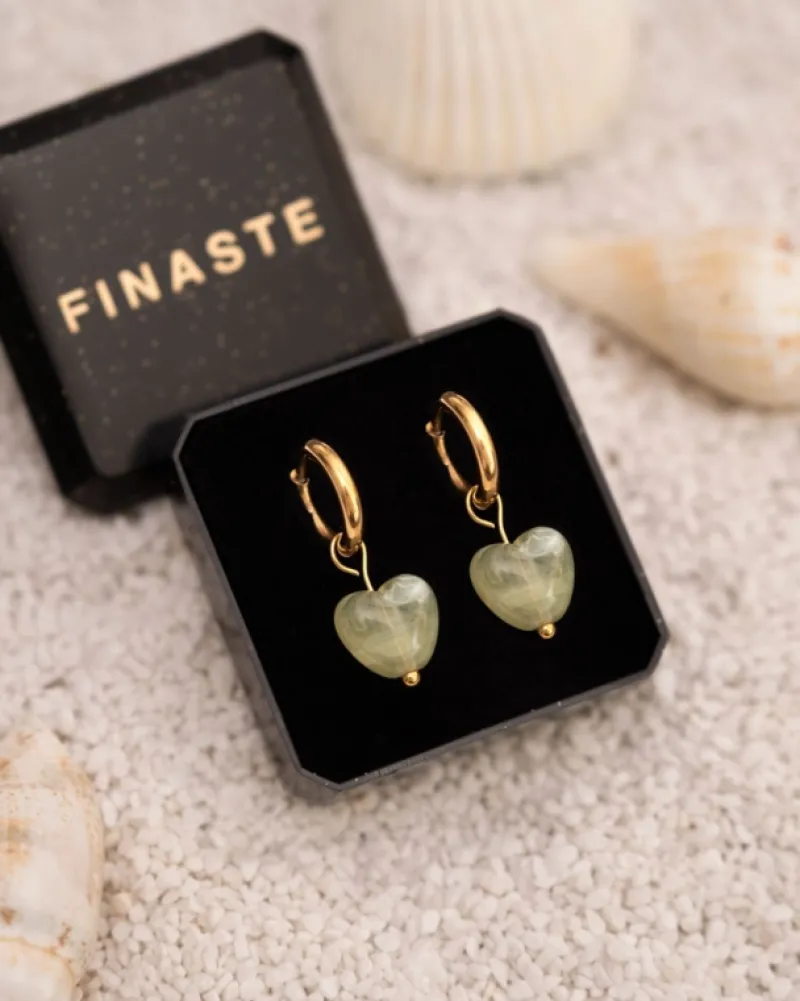 Finaste Oorbellen groen hartje goudkleurig Fashion
