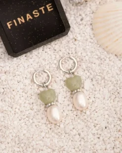 Finaste Oorbellen heart & pearl groen New
