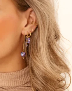 Finaste Oorbellen lila beads goldplated Outlet