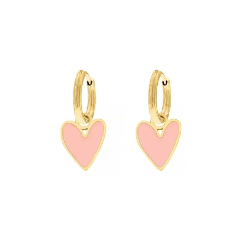 Finaste Oorbellen love heart pink goudkleurig New