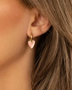 Finaste Oorbellen love heart pink goudkleurig New