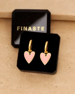 Finaste Oorbellen love heart pink goudkleurig New