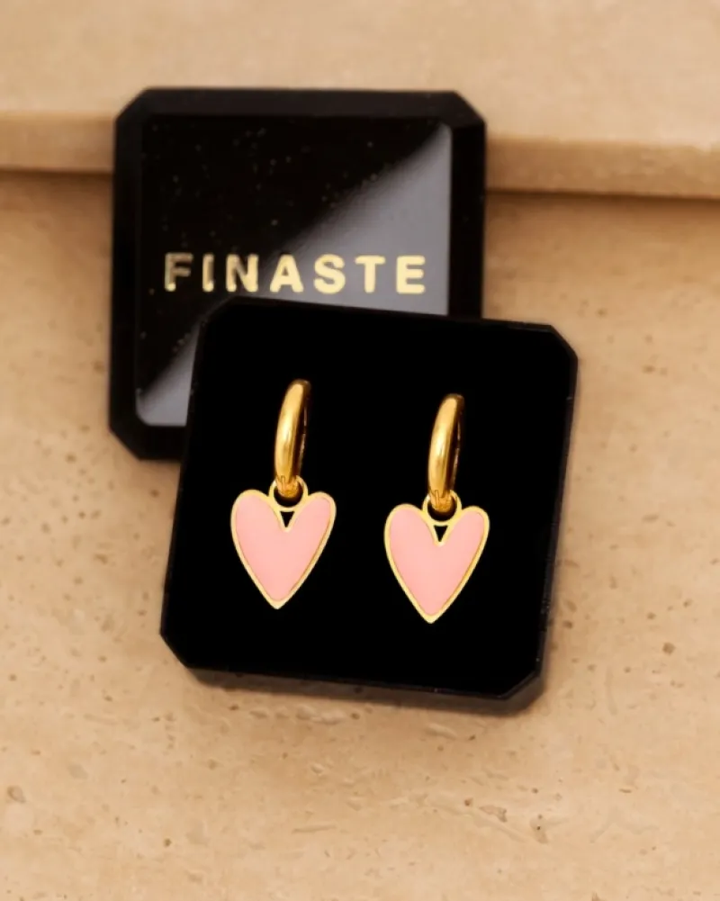 Finaste Oorbellen love heart pink goudkleurig New