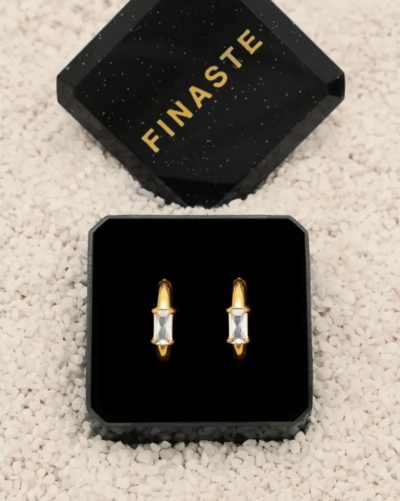 Finaste Oorbellen steentje rectangle goudkleurig Fashion