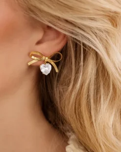 Finaste Oorbellen trendy bow heart goudkleurig Sale